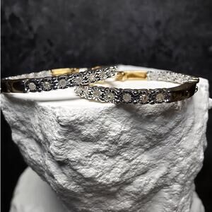 0.25ctw Natural Diamond Inside Out Hoop Earrings Gold Plated 925 Silver 25mm